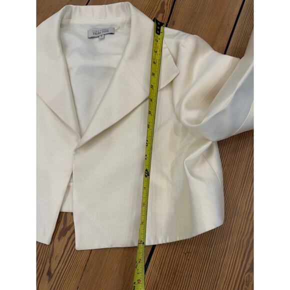 Teri Jon by Rickie Freeman Silk Wool Cropped 3/4 Sleeve Blazer 8 Wedding Ivory - Picture 5 of 6